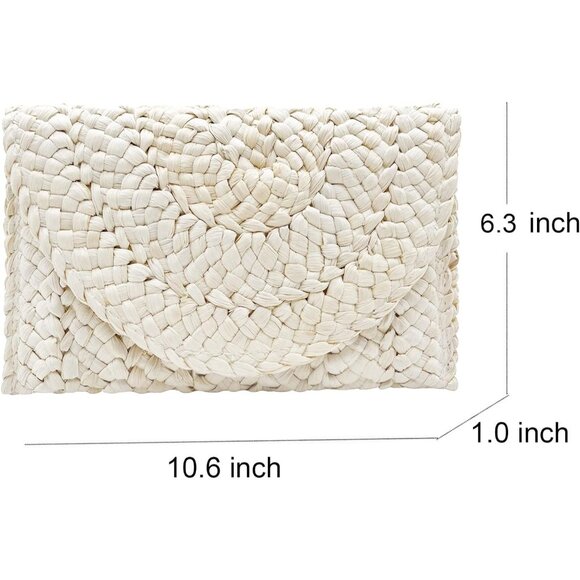 COPY - Women Cream Woven Straw Beach Handbag Envelope Clutch Rattan Clutch - Picture 7 of 7